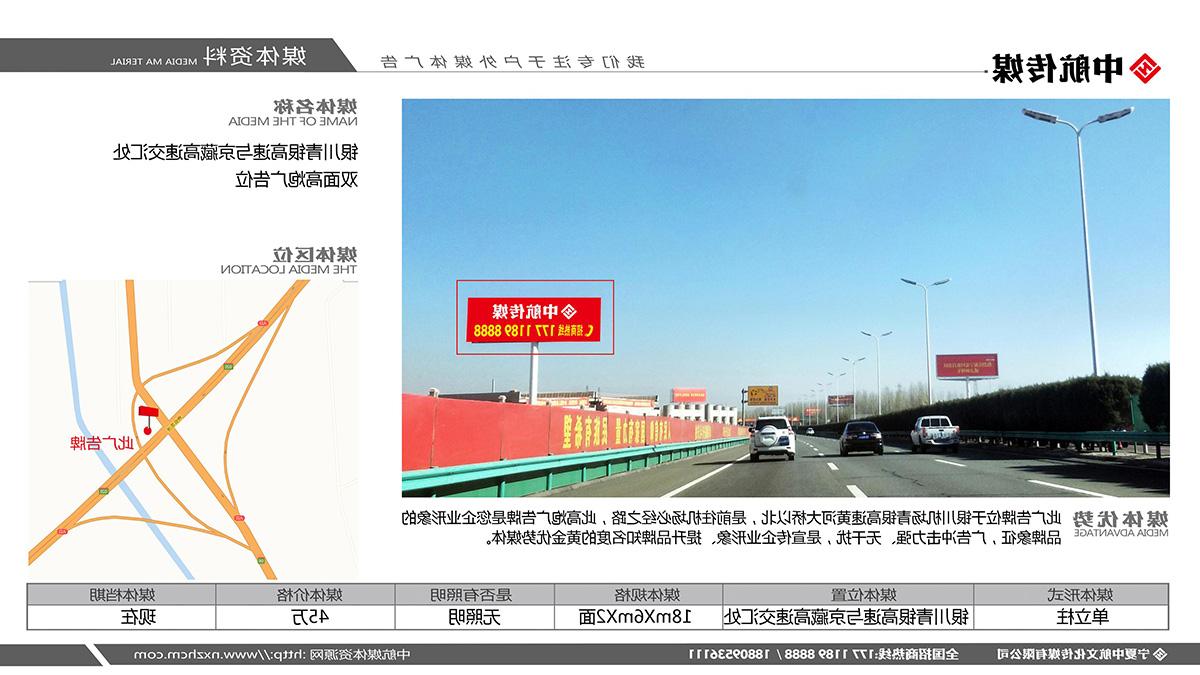 银川青银高速与京藏高速交汇处双面高炮广告位