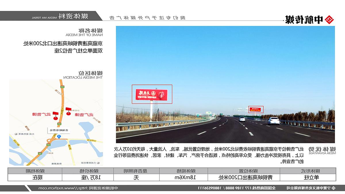 京藏高速青铜峡高速出口北200米处双面单立柱广告位2座