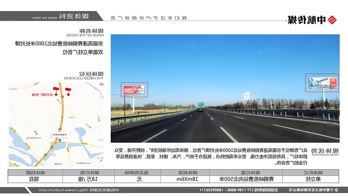 京藏高速青铜峡收费站北1000米处对牌双面单立柱广告位